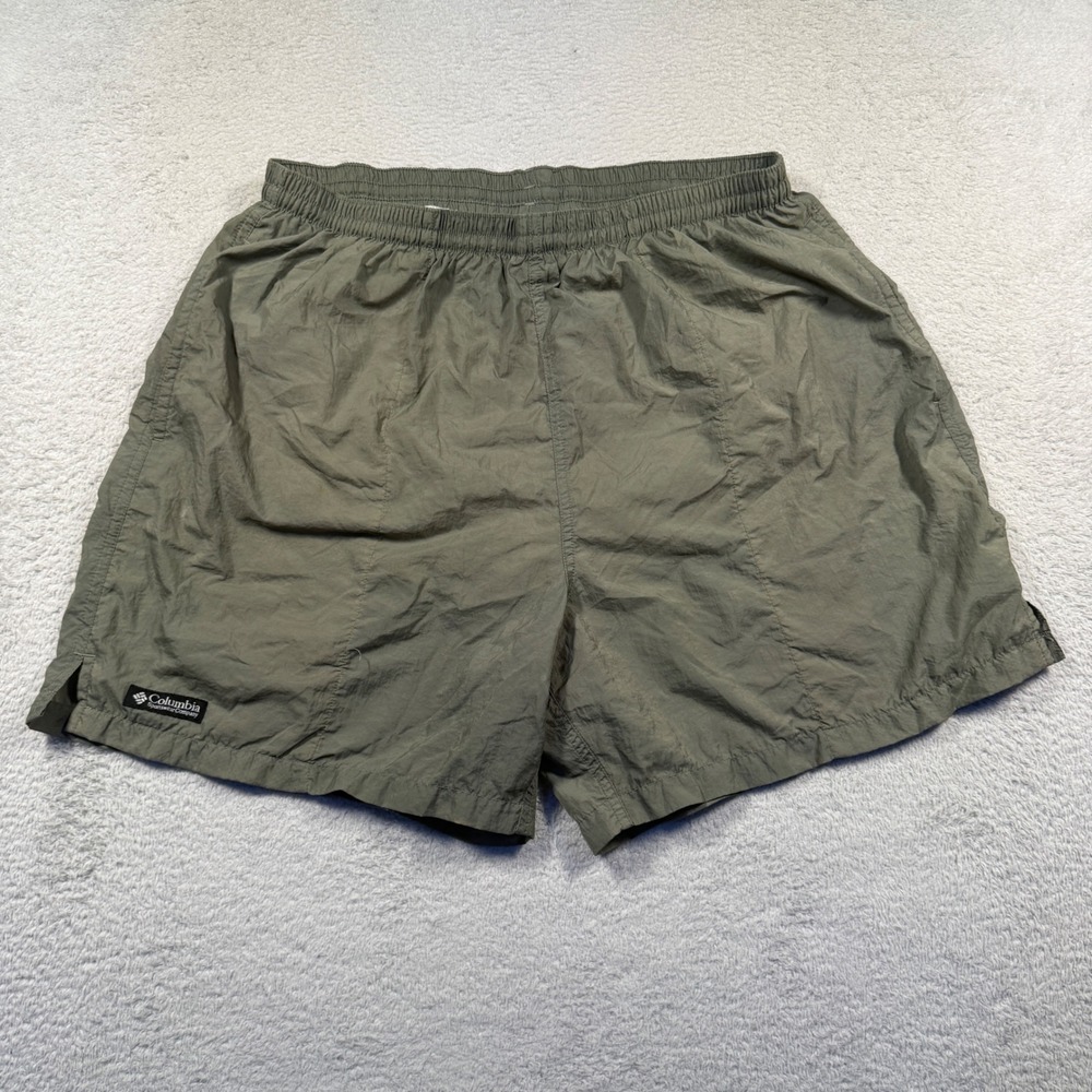 Y2K Columbia Sportswear 5" Nylon Swim Trunks Shorts Olive Green Men's Large